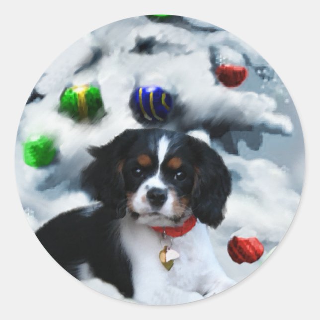Cavalier King Charles Spaniel Weihnachtsgeschenke Runder Aufkleber (Vorderseite)