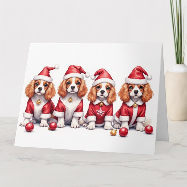Cavalier King Charles Spaniel Weihnachtskleid Karte (Vorderseite)