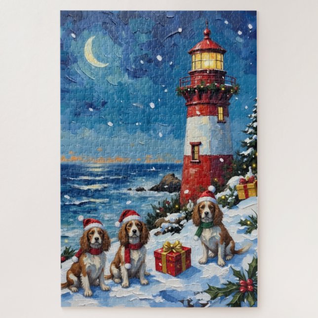 Cavalier King Charles Spaniel Weihnachtsleuchtturm Puzzle (Vertikal)