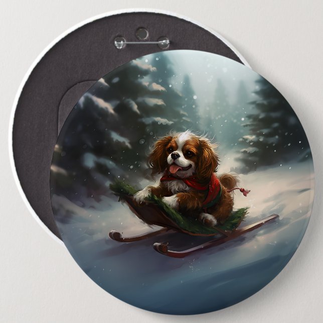 Cavalier King Charles Spaniel Weihnachtsschnee Button (Vorne & Hinten)