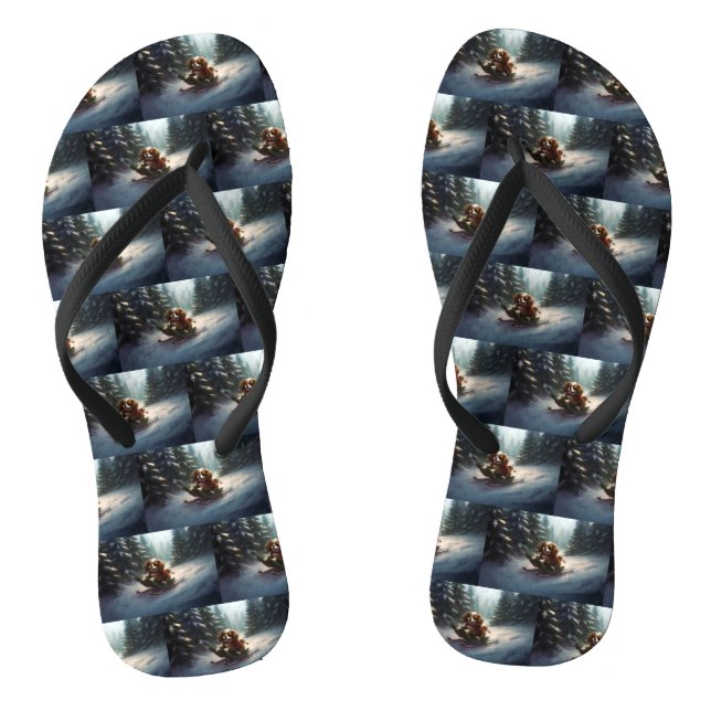 Cavalier King Charles Spaniel Weihnachtsschnee Flip Flops (Fußbett)