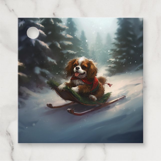 Cavalier King Charles Spaniel Weihnachtsschnee Geschenkanhänger (Vorderseite)