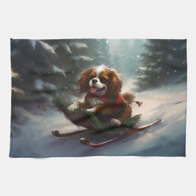 Cavalier King Charles Spaniel Weihnachtsschnee Geschirrtuch (Horizontal)
