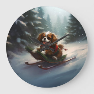 Cavalier King Charles Spaniel Weihnachtsschnee Große Wanduhr