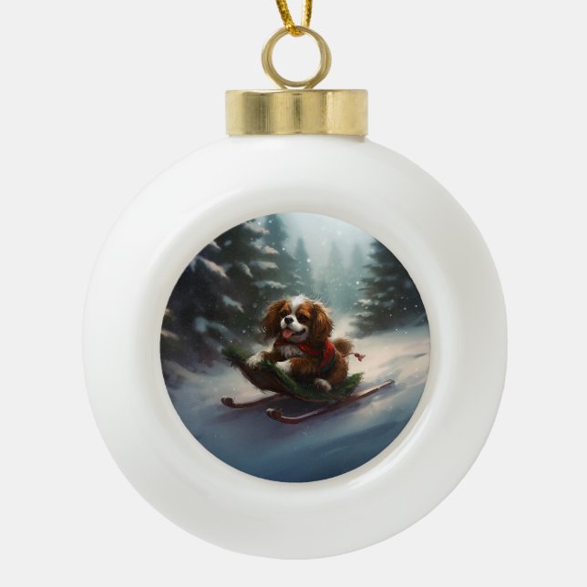 Cavalier King Charles Spaniel Weihnachtsschnee Keramik Kugel-Ornament (Vorderseite)