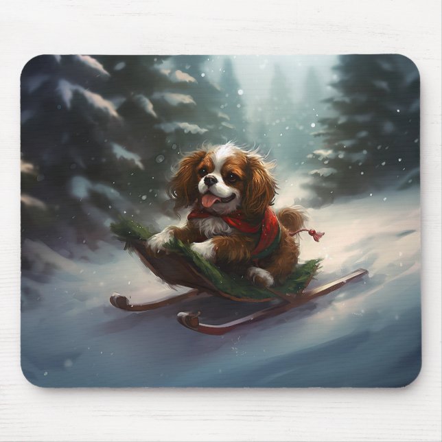 Cavalier King Charles Spaniel Weihnachtsschnee Mousepad (Vorne)