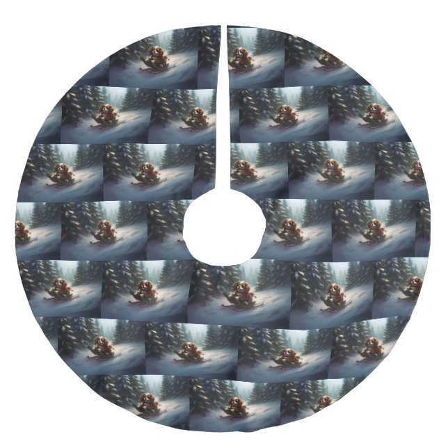 Cavalier King Charles Spaniel Weihnachtsschnee Polyester Weihnachtsbaumdecke (Vorderseite)