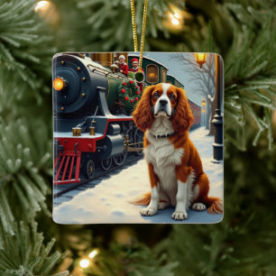 Cavalier King Charles Spaniel Weihnachtszug Keramikornament