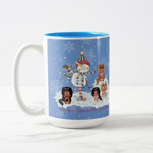 Cavalier King Charles Spaniel Winter Scene Zweifarbige Tasse (Links)