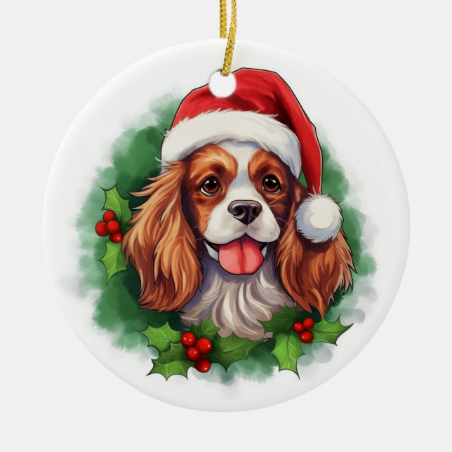 Cavalier King Charles Spaniel Wreath Keramik Ornament (Vorne)