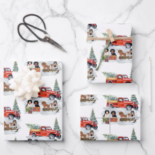 Cavalier King Charles Spaniels Winter Truck Geschenkpapier Set