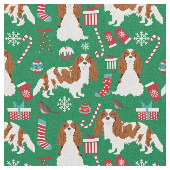 Cavalier King Charles Spaniens Weihnachtsgrün Stoff (Nahaufnahme)