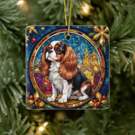 Cavalier King Charles Stains Glass Christmas Keramikornament