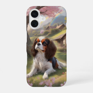 Cavalier King Charles Tricolor Kirschblüten iPhone 16 Hülle
