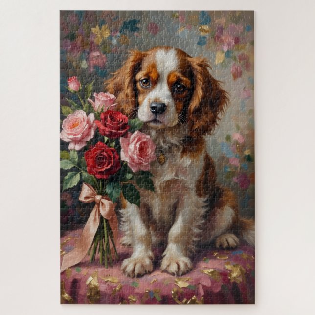 Cavalier King Charles Valentinstag Rosen Puzzle (Vertikal)