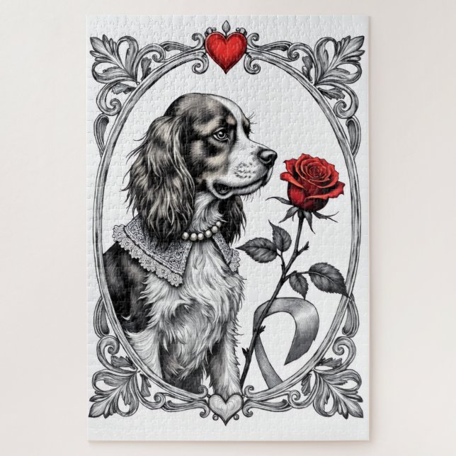 Cavalier King Charles Victorian Etching Valentine Puzzle (Vertikal)
