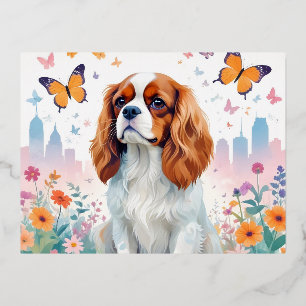 Cavalier King Charles Vintag Animal Nature City Folien Feiertagspostkarte