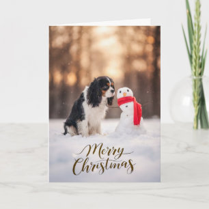 Cavalier King Charles Weihnachtsmann Schneefigur Feiertagskarte