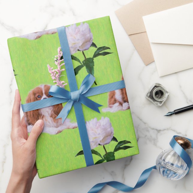 Cavalier King Charles & White Peony Wrapping Paper Geschenkpapier (Schenken)