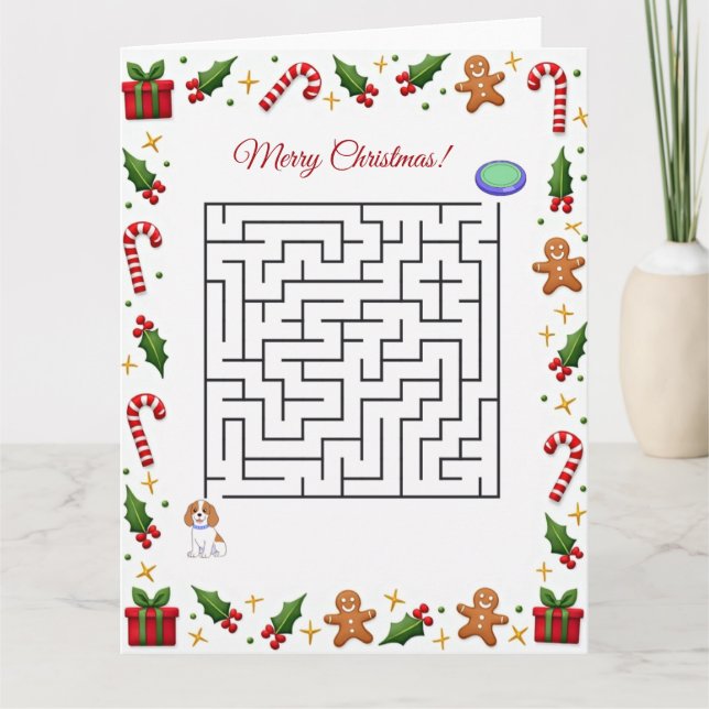 Cavalier King Christmas Maze Puzzle Holiday Karte (Vorderseite)