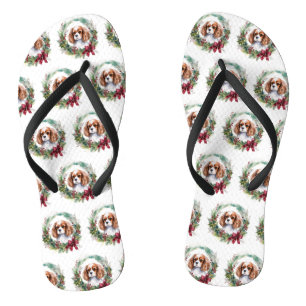 Cavalier King Christmas Wreath Festivals Flip Flops