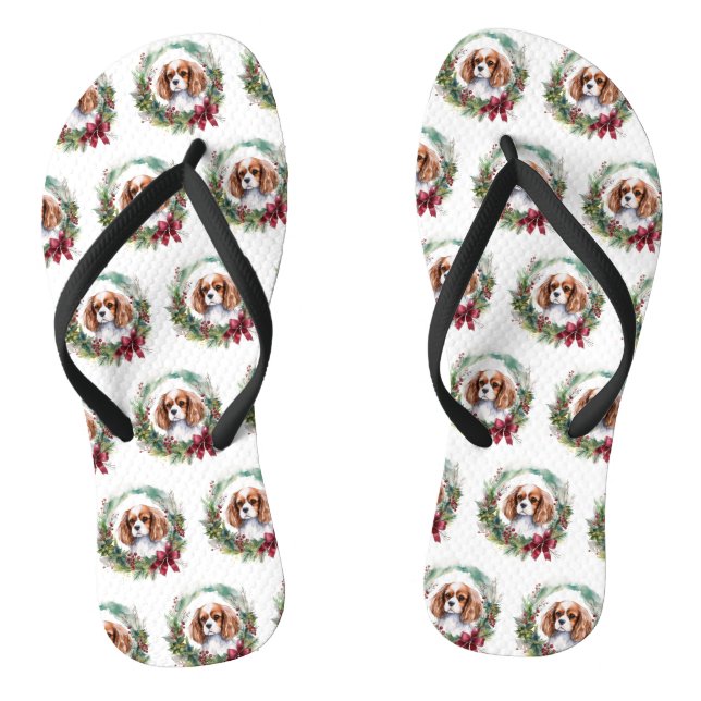 Cavalier King Christmas Wreath Festivals Flip Flops (Fußbett)