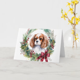 Cavalier King Christmas Wreath Festivals Karte