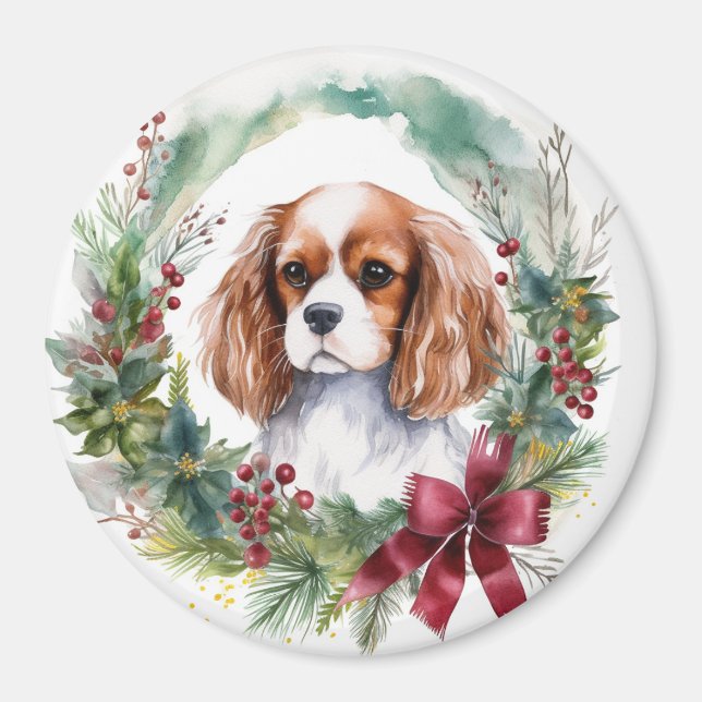 Cavalier King Christmas Wreath Festivals Magnet (Vorne)