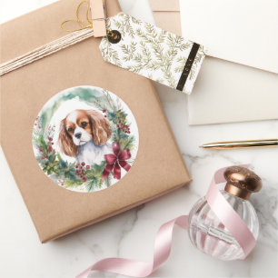 Cavalier King Christmas Wreath Festivals Runder Aufkleber