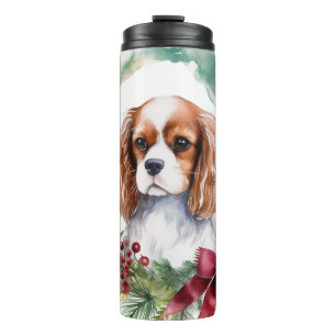 Cavalier King Christmas Wreath Festivals Thermosbecher