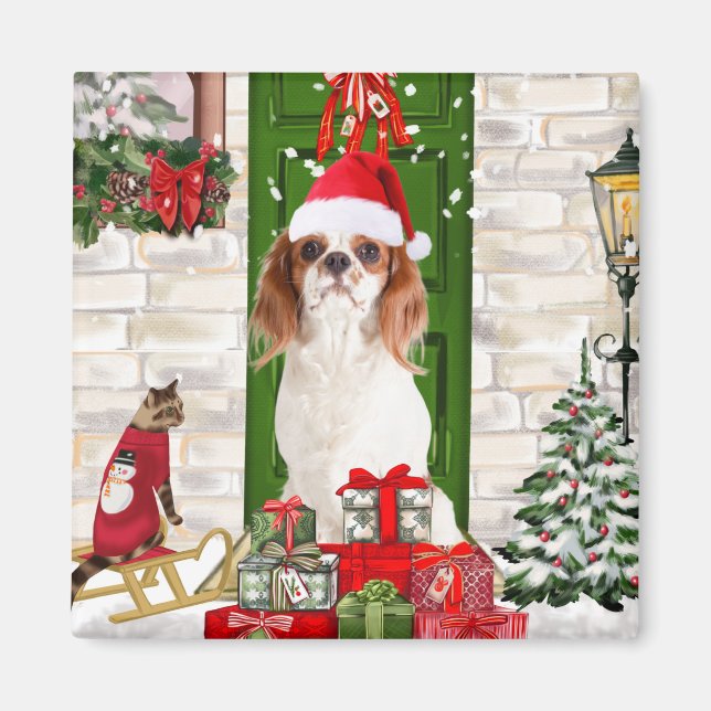 Cavalier King Dog Christmas Magnet (Vorne)