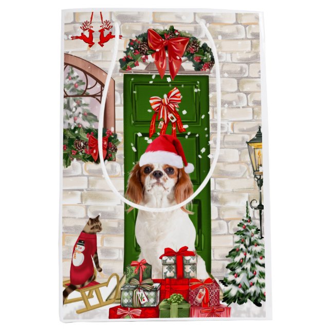 Cavalier King Dog Christmas Mittlere Geschenktüte (Vorderseite)