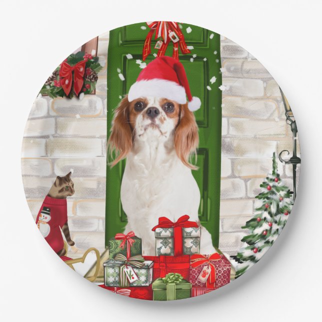 Cavalier King Dog Christmas Pappteller