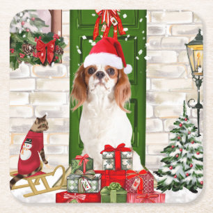 Cavalier King Dog Christmas Rechteckiger Pappuntersetzer