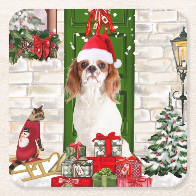 Cavalier King Dog Christmas Rechteckiger Pappuntersetzer (Vorderseite)