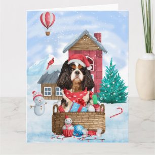 Cavalier King Dog im Schnee Weihnachtshundehaus Karte