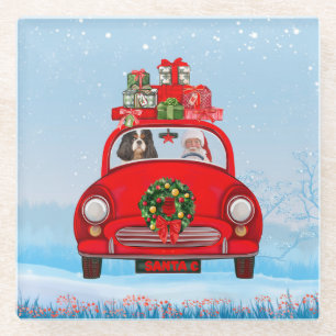 Cavalier King Dog in Auto mit dem Weihnachtsmann Glasuntersetzer