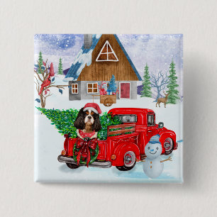 Cavalier King Dog in Christmas Delivery Truck Schn Button