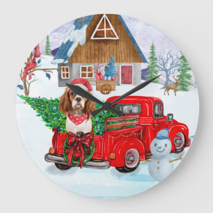 Cavalier King Dog in Christmas Delivery Truck Schn Große Wanduhr