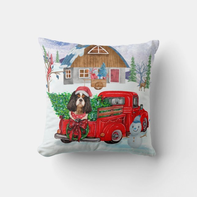 Cavalier King Dog in Christmas Delivery Truck Schn Kissen (Vorderseite)