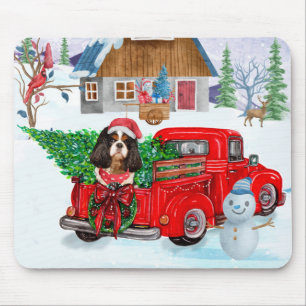 Cavalier King Dog in Christmas Delivery Truck Schn Mousepad