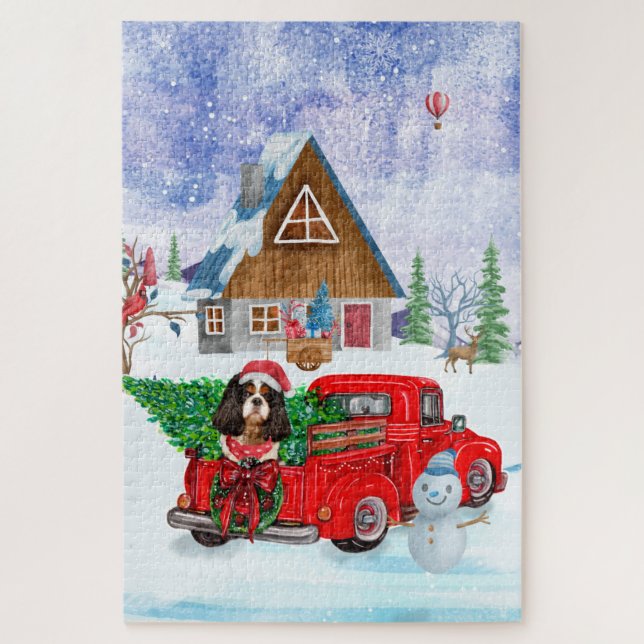 Cavalier King Dog in Christmas Delivery Truck Schn Puzzle (Vertikal)