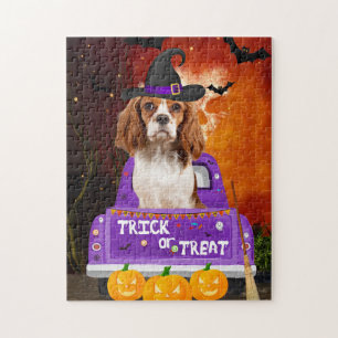 Cavalier King Dog in Halloween Truck Puzzle