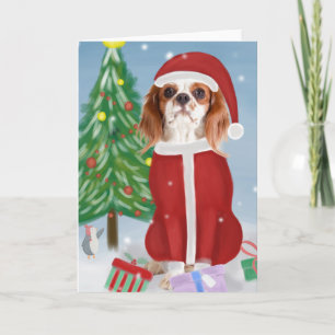 Cavalier King Dog in Snow mit Weihnachtsgeschenken Karte