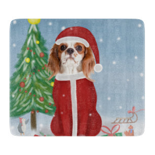 Cavalier King Dog in Snow mit Weihnachtsgeschenken Schneidebrett