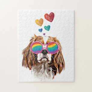 Cavalier King Dog mit dem Valentinstag des Herzens Puzzle
