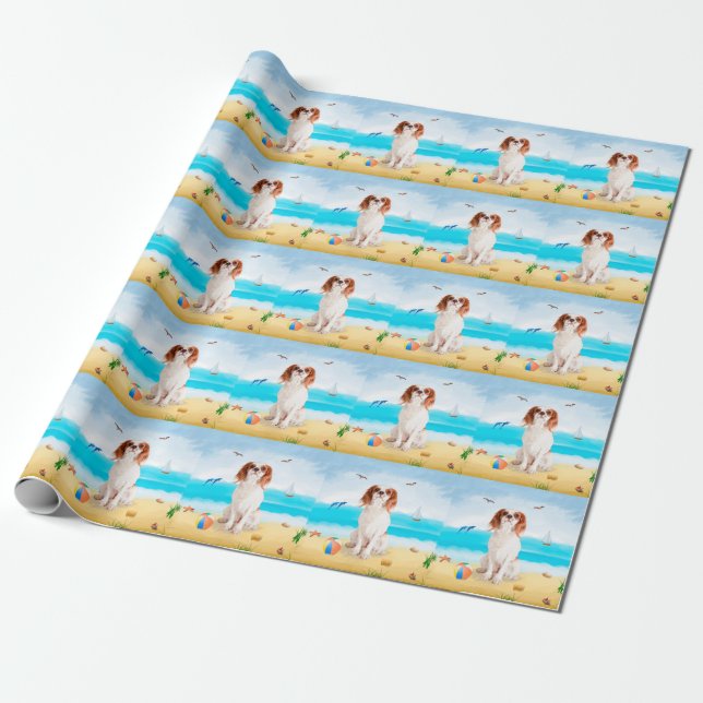 Cavalier King Dog on Beach Geschenkpapier (Ungerollt)