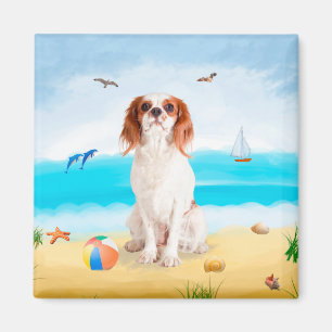 Cavalier King Dog on Beach Magnet