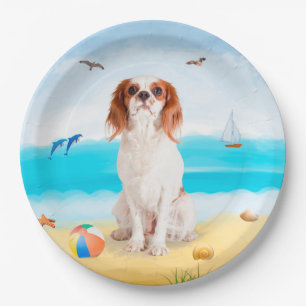 Cavalier King Dog on Beach Pappteller