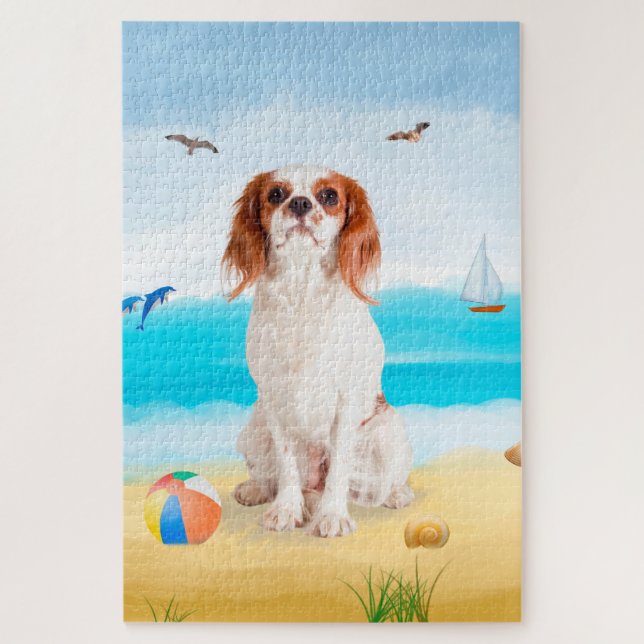 Cavalier King Dog on Beach Puzzle (Vertikal)